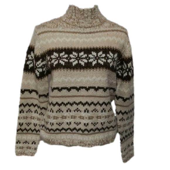 Sonoma Sweaters - Sonoma Natural Marbled Wool Turtleneck Long Sleeve Pullover Fair Isle Sweater